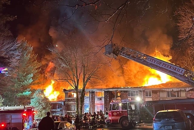 Flames engulfing the Hillcrest Park Condo's in Peekskill NY.