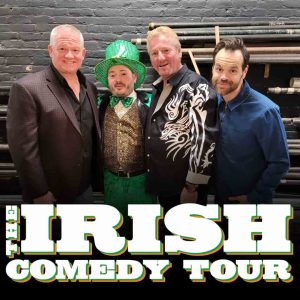 Flyer for The Irish Comedy Tour featuring 4 Irish comedians posing.