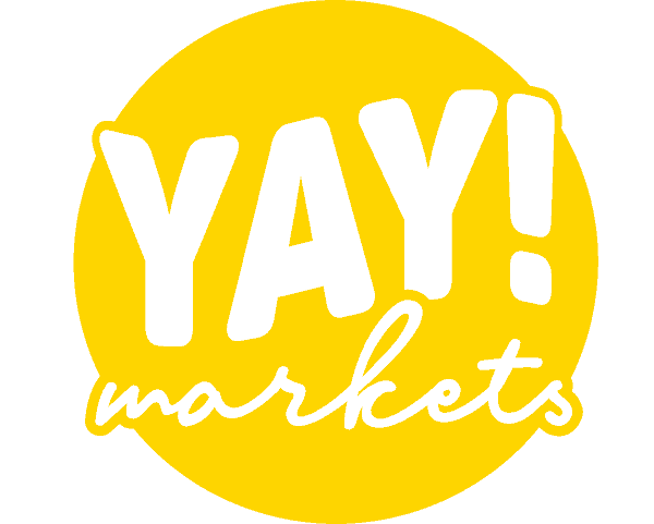 YAY! Markets logo in dark yellow.