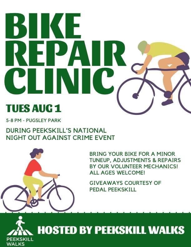 Flier for Bike Repair Clinic hosted by Peekskill Walks
