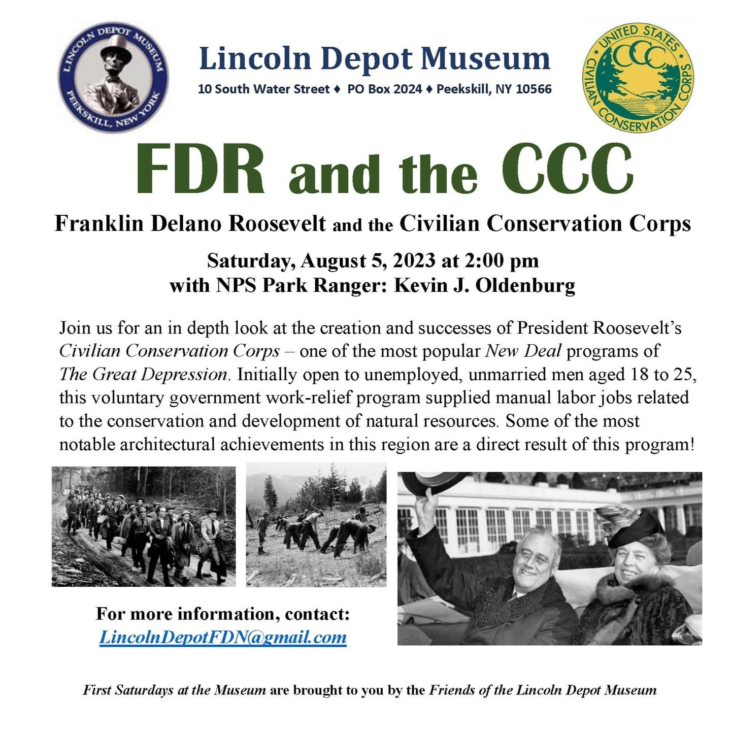 Flier for FDR and the CCC at the Lincoln Depot Museum