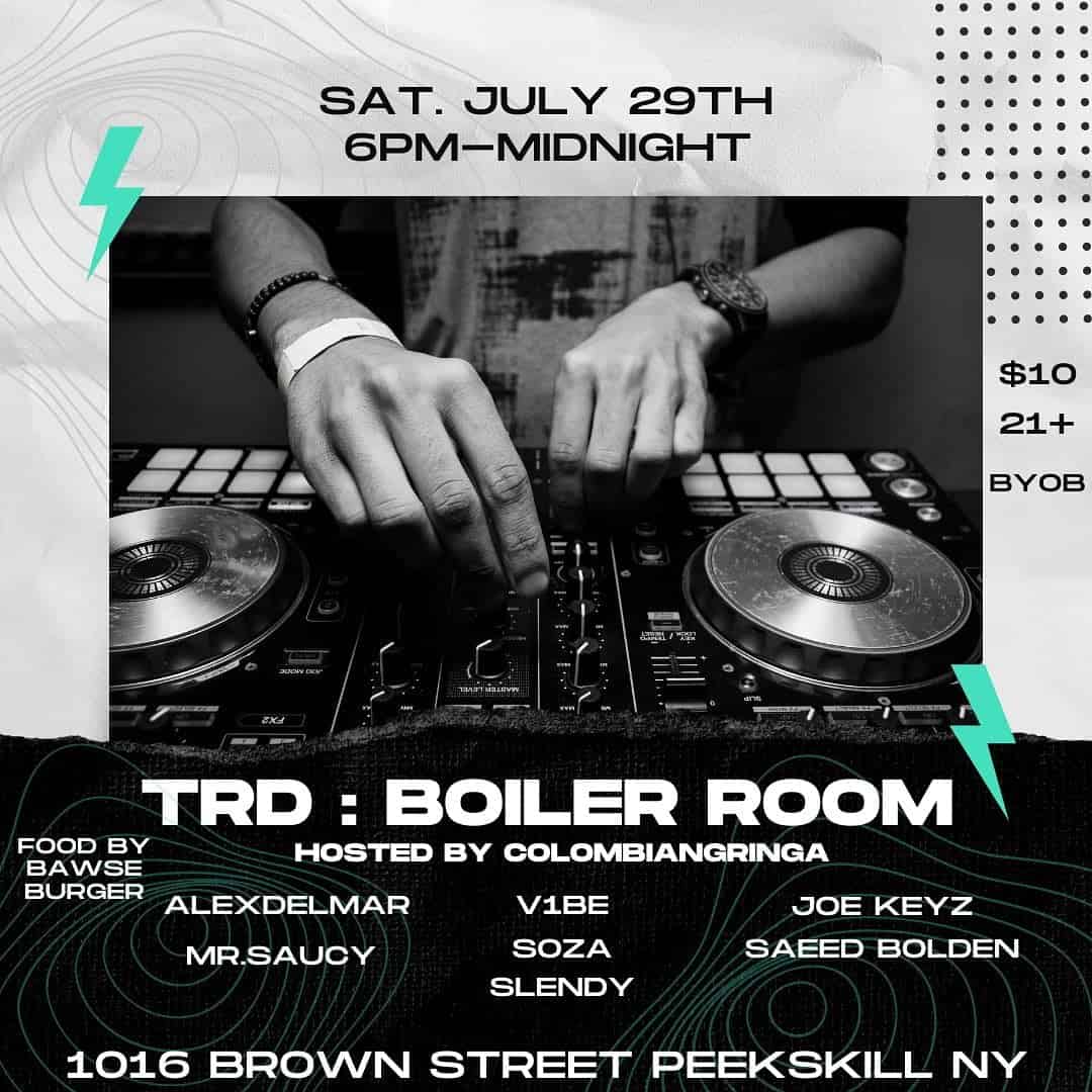 Flier for the TRD: Boiler Room at The Red Door Creative Space