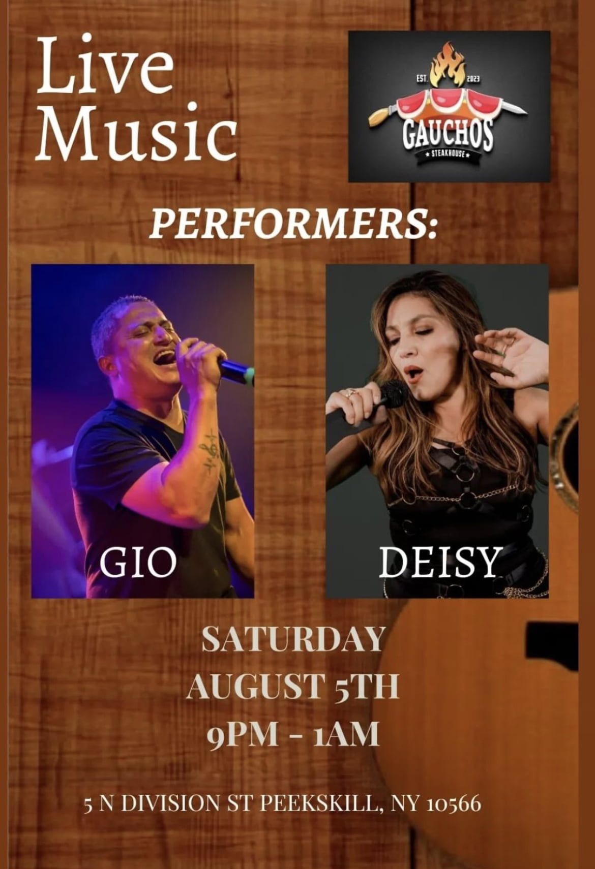 Flier for Gio & Deisy live at Gaucho's Steakhouse