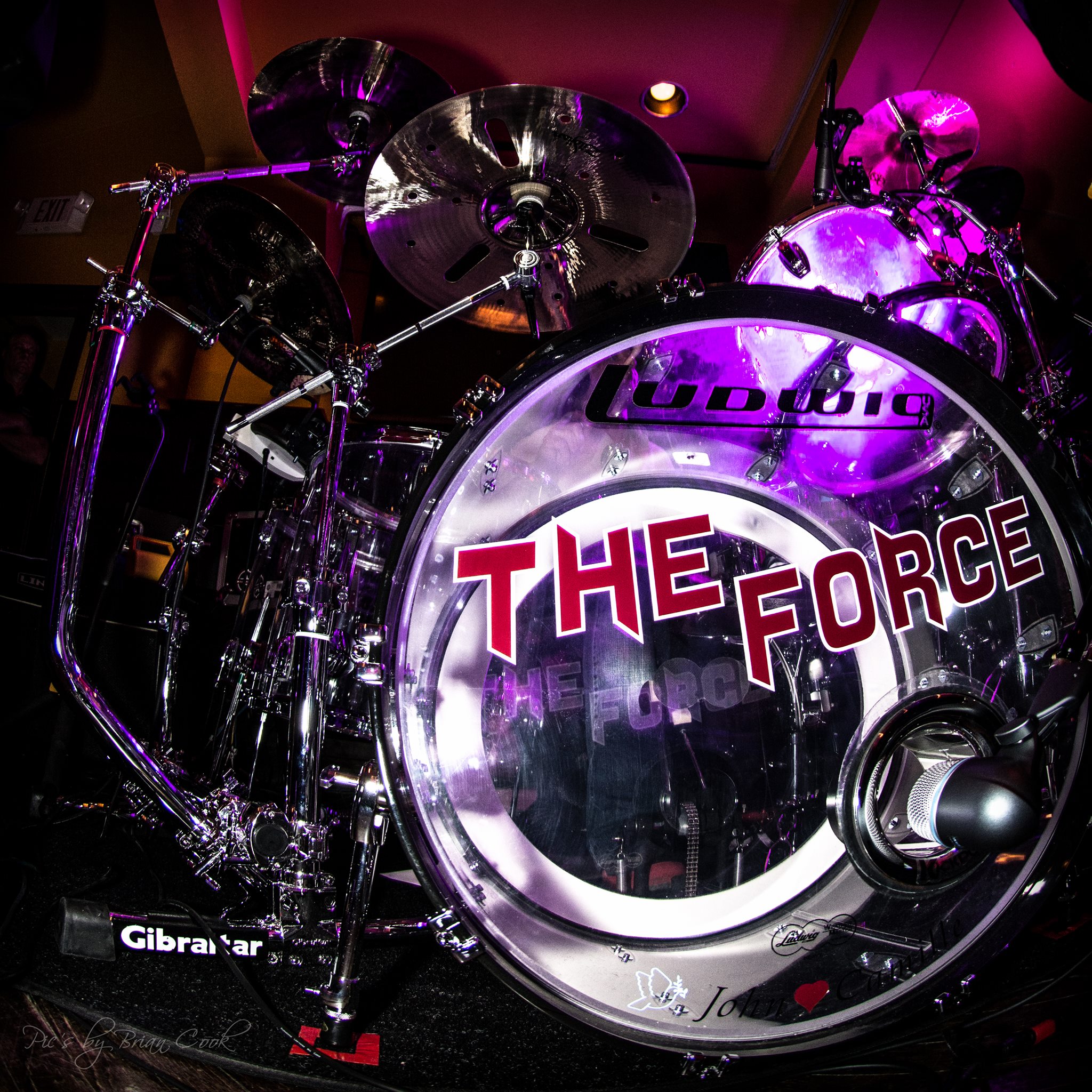 Close up of the drum kit of The Force band.