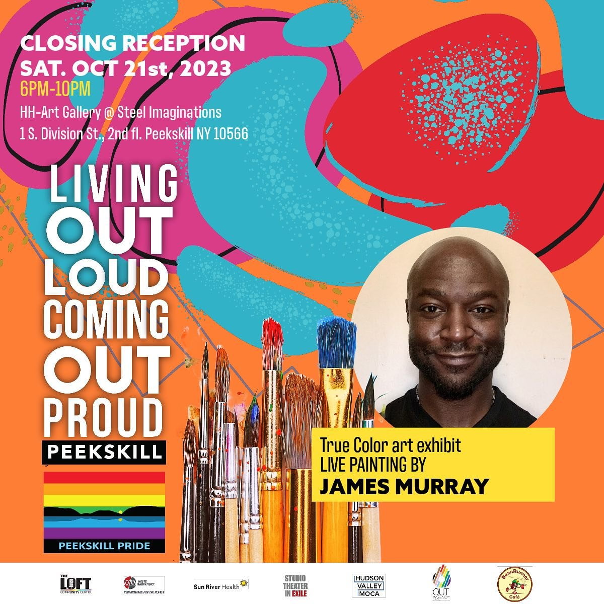 Flier for Living Out Loud art exhibit with James Murray