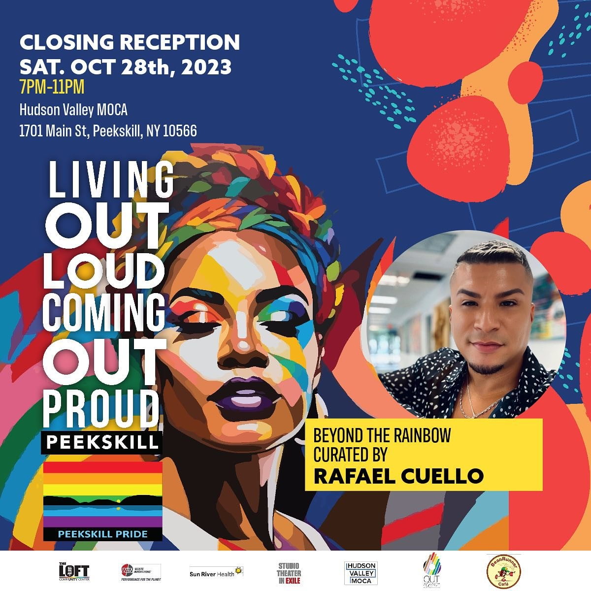 Flier for Living Out Loud art exhibit curated by Rafeal Cuello