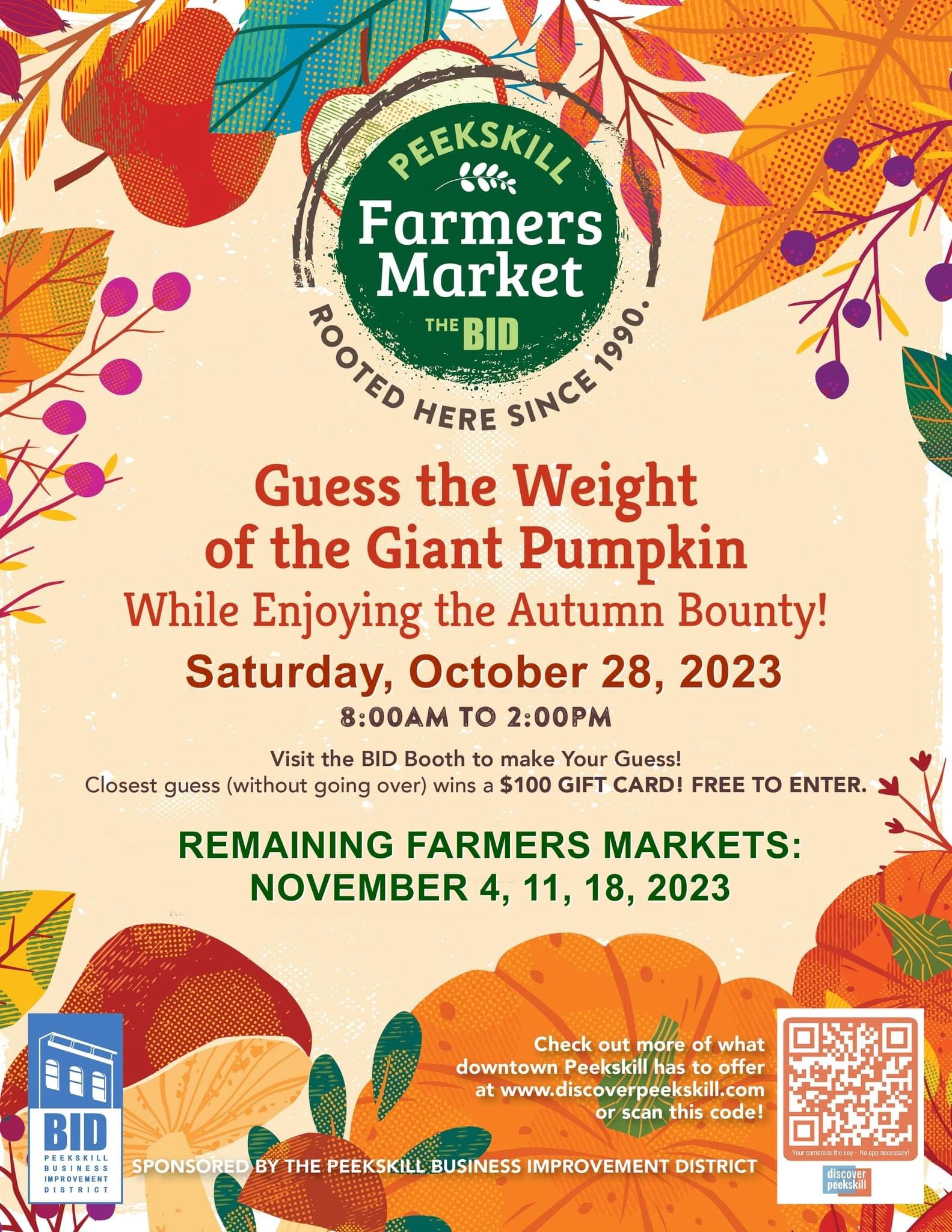 Flier for the Guess the Weight of the Pumpkin Contest at the Peekskill Farmer's Market