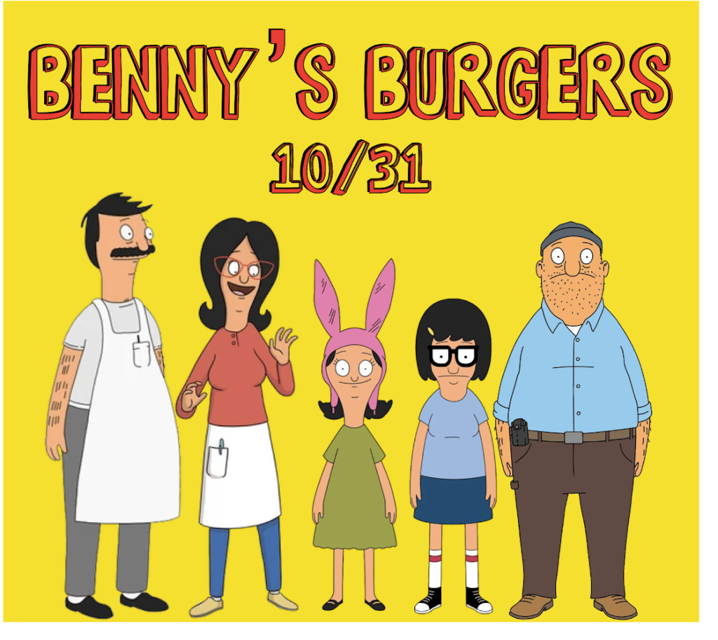 Benny's Brown Bag is rebranded as Benny's Burgers as they dress up as Bob's Burgers for Halloween.
