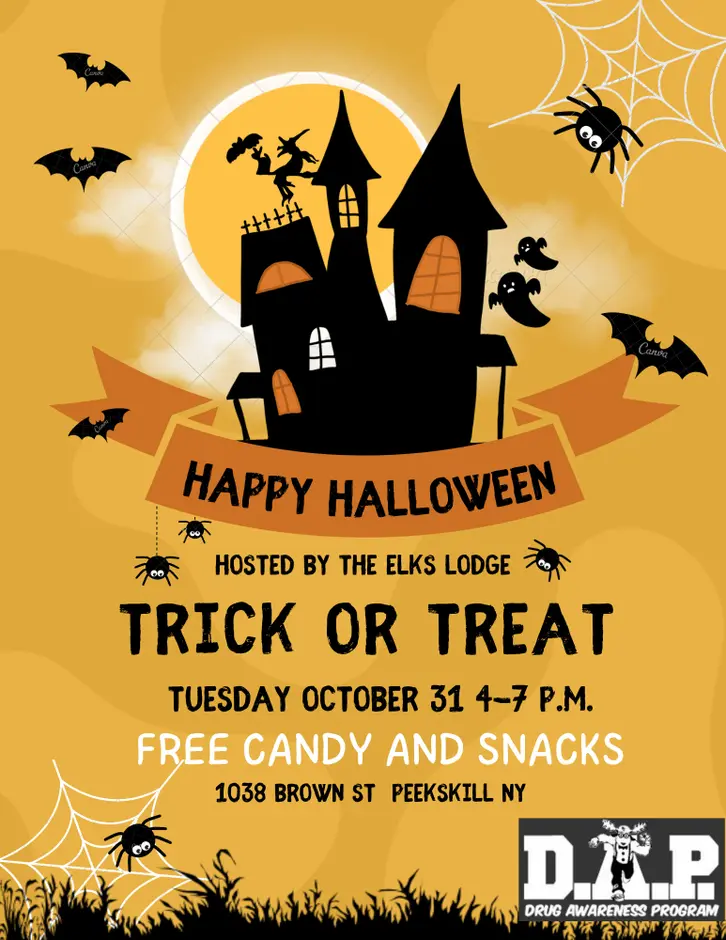 Flier for Trick or Treat at The Elks Lodge