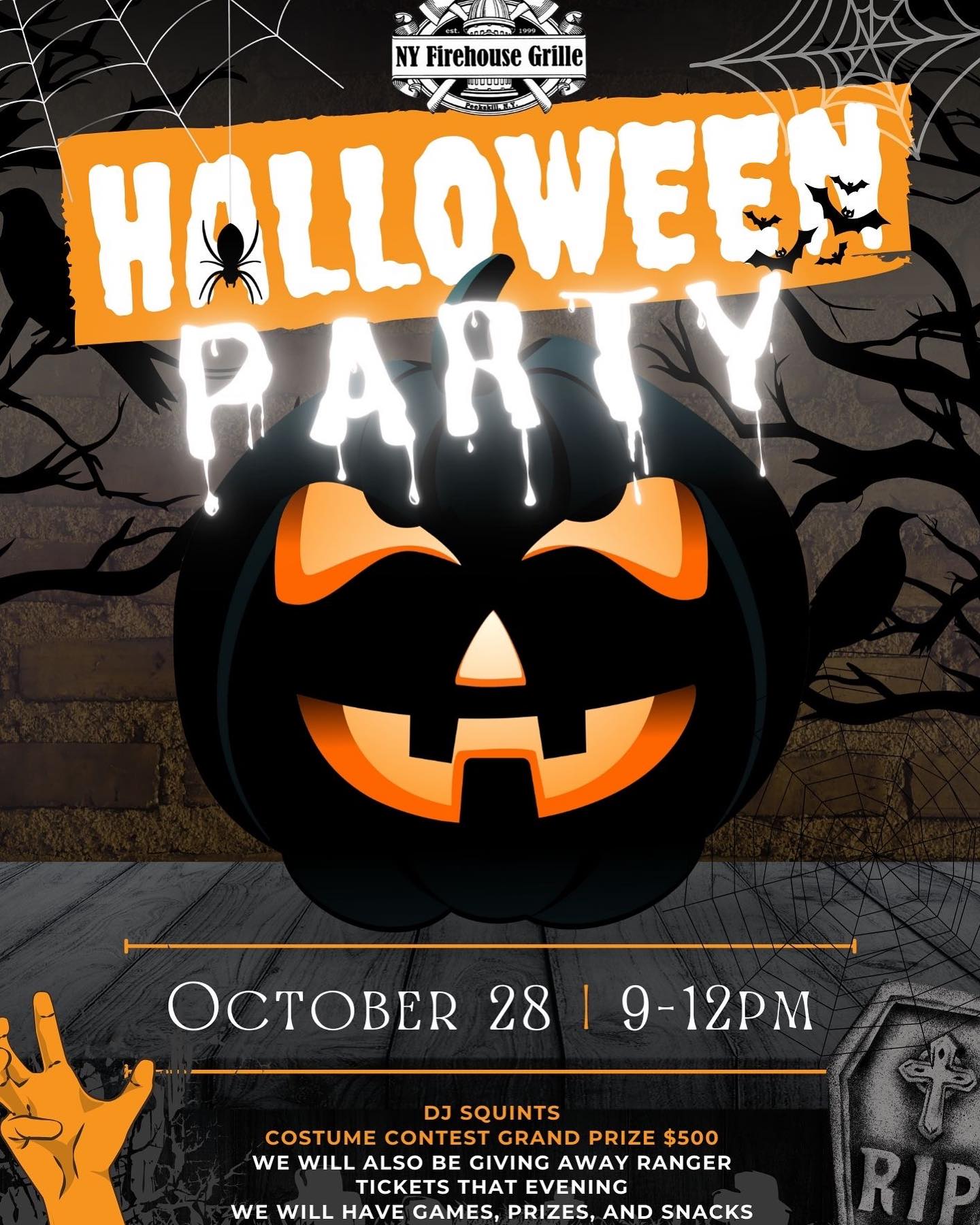 Flier for NY Firehouse Grille Halloween Party