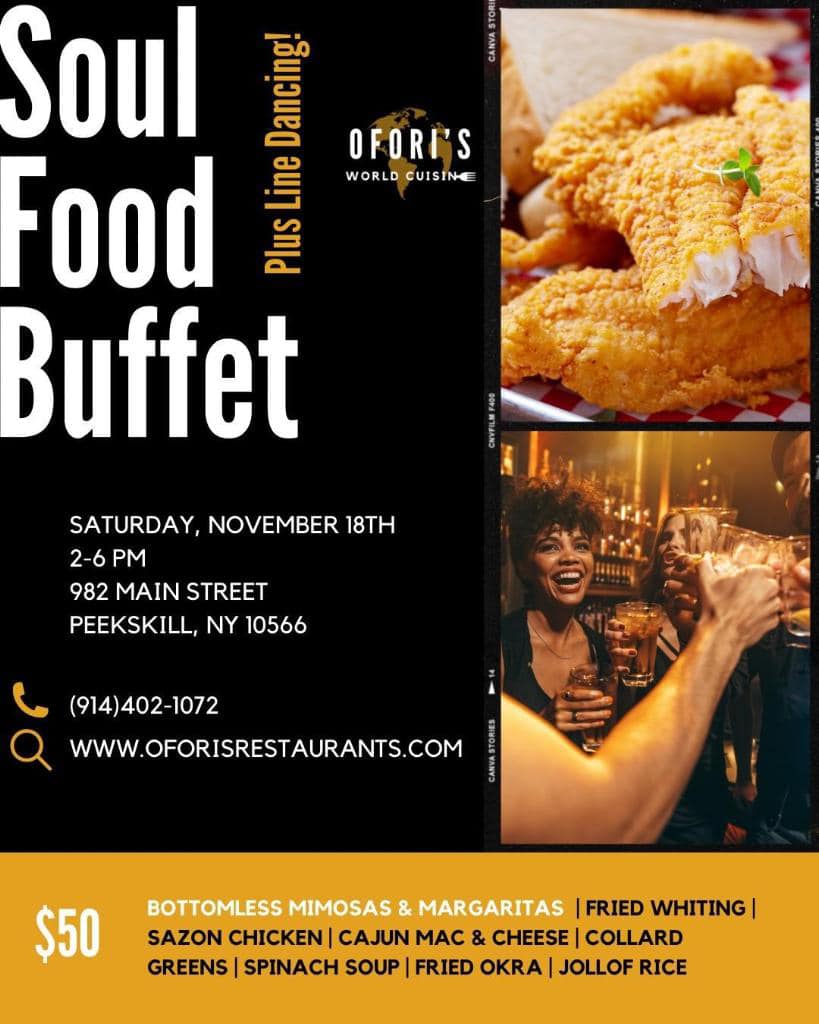 Flyer for Soul Food & Line Dance Buffet at Ofori's World