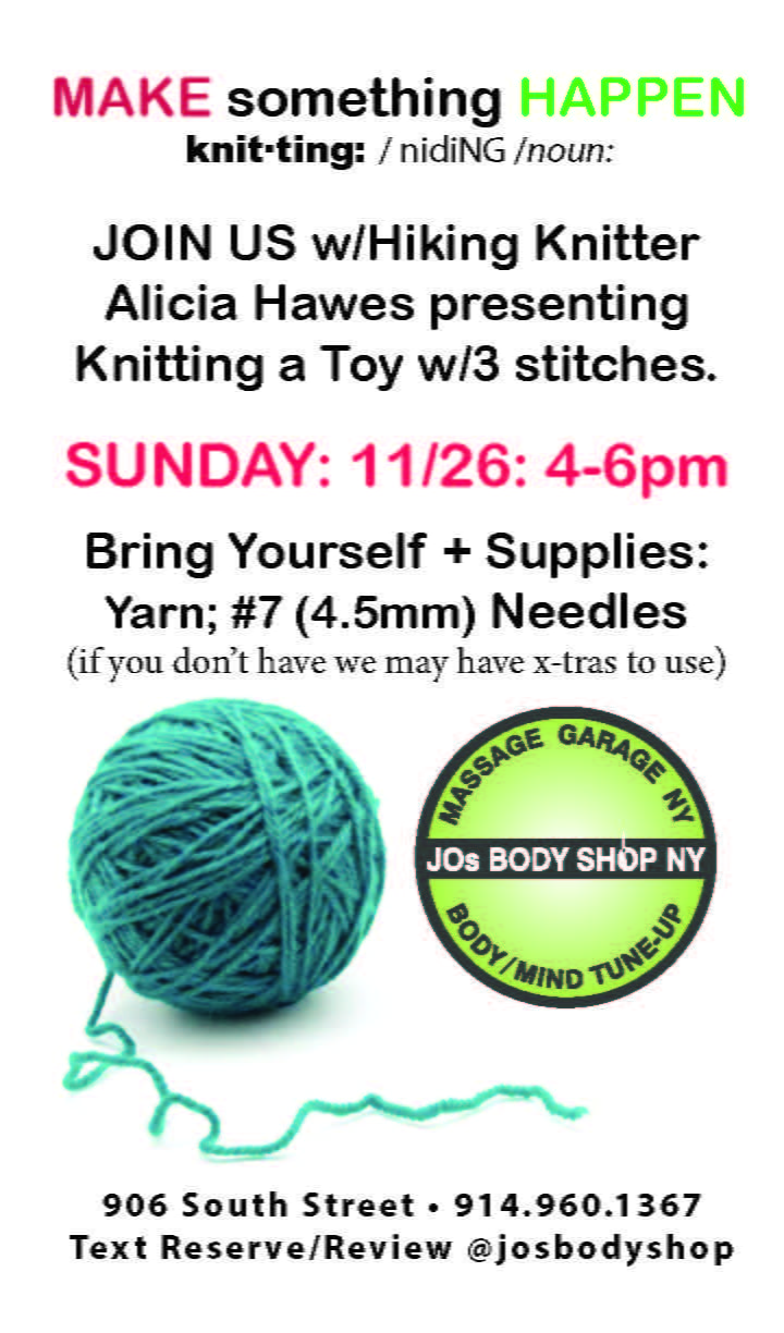 Flier for JO's Body Shop Knitting Workshop