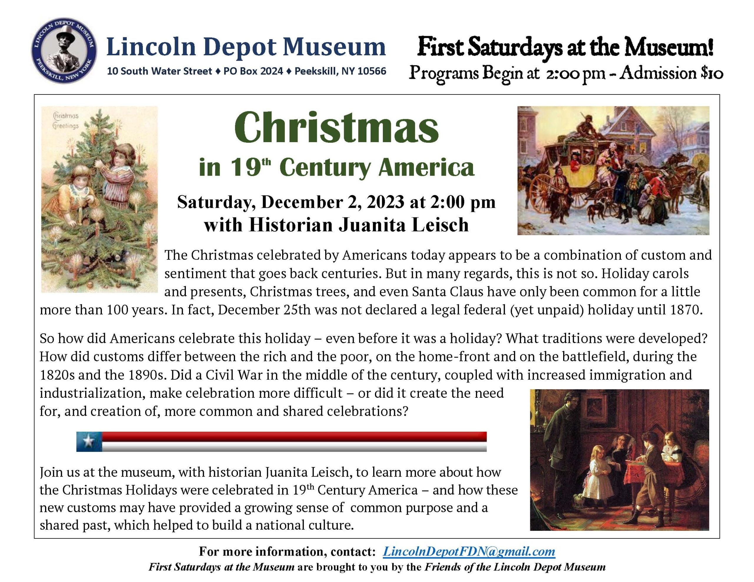 Flier for Christmas in the 19th Century at Lincoln Depot Museum