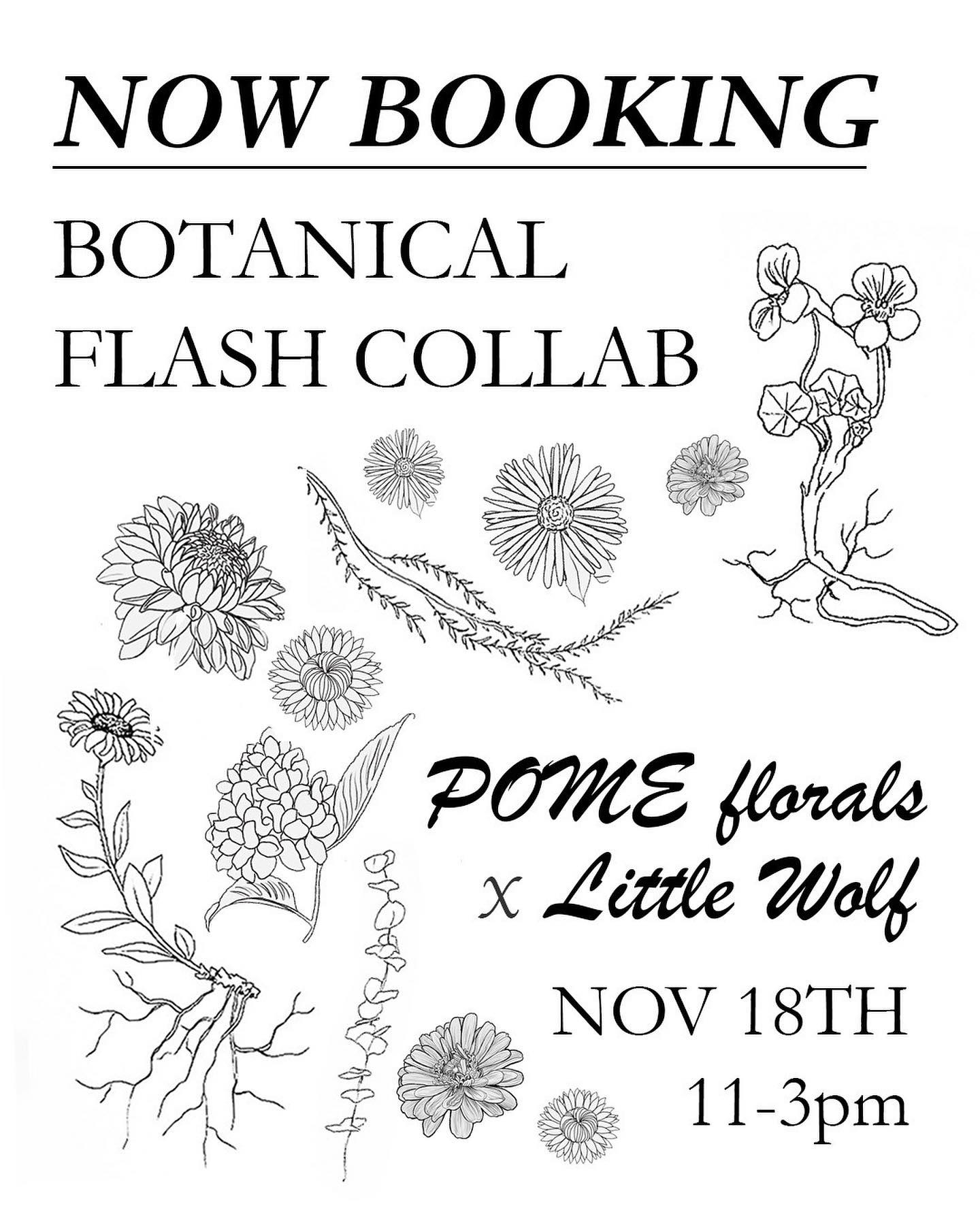 Flier for POME florals x Little Wolf Botanical Flash Collab