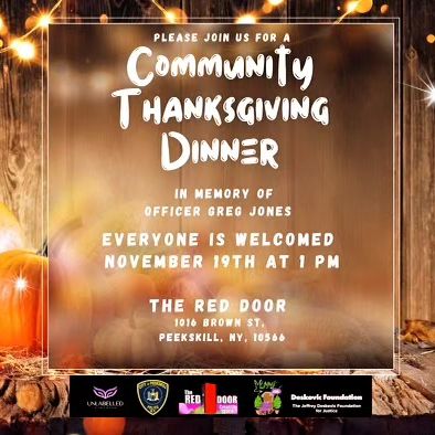 Flyer for Community Thanksgiving Dinner at The Red Door Creative Space