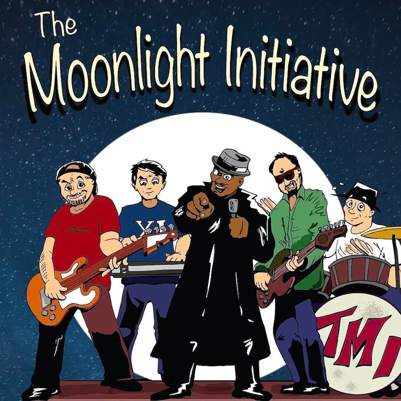Comic book style illustration of the band The Moonlight Initiative