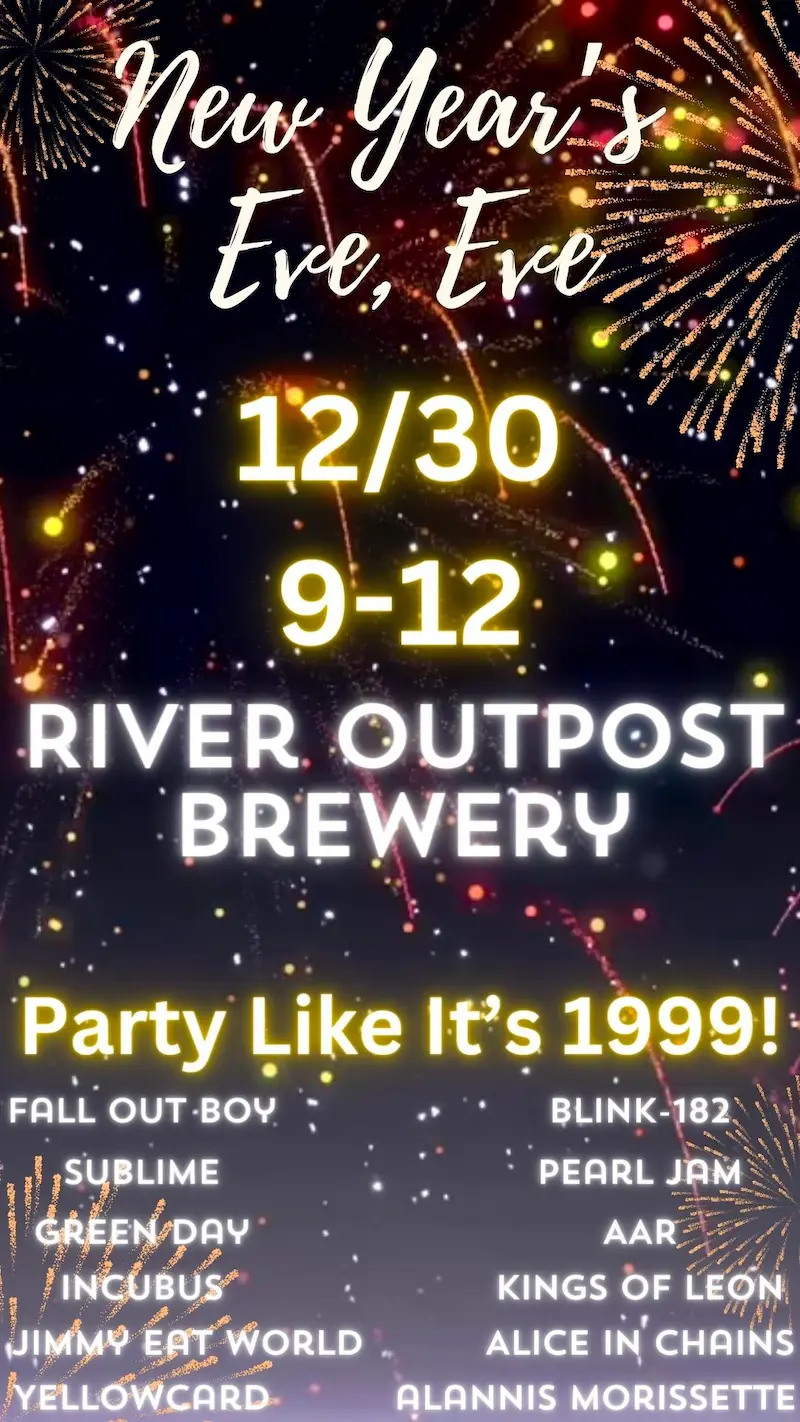 Flier for Run For Cover NYE Eve at River Outpost
