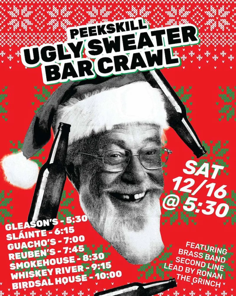 Flier for Peekskill Ugly Sweater Bar Crawl