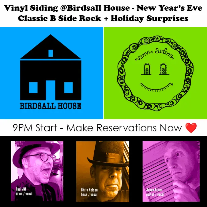 Flier for Vinyl Siding NYE at Birdsall House
