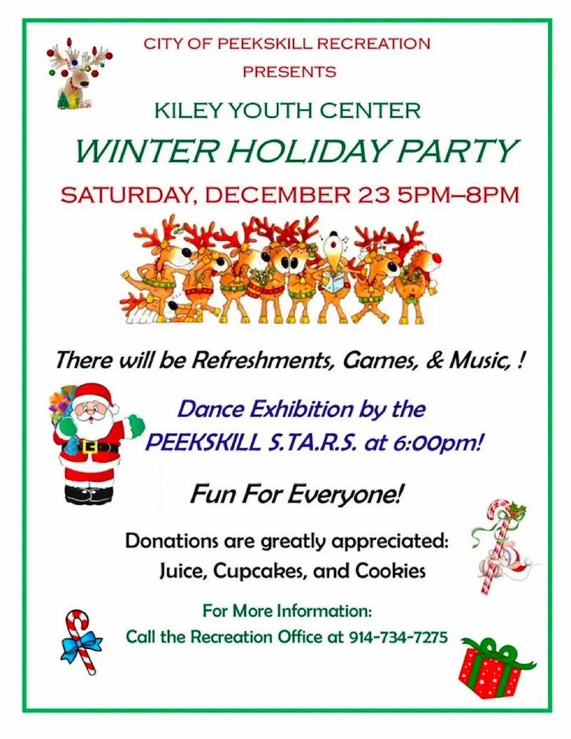 Flier for the Kiley Youth Center Holiday Party