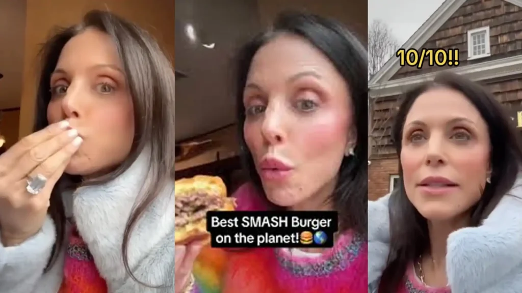 A collection of screengrabs from Bethenny Frankel's TikTok review of Peekskill's Birdsall House