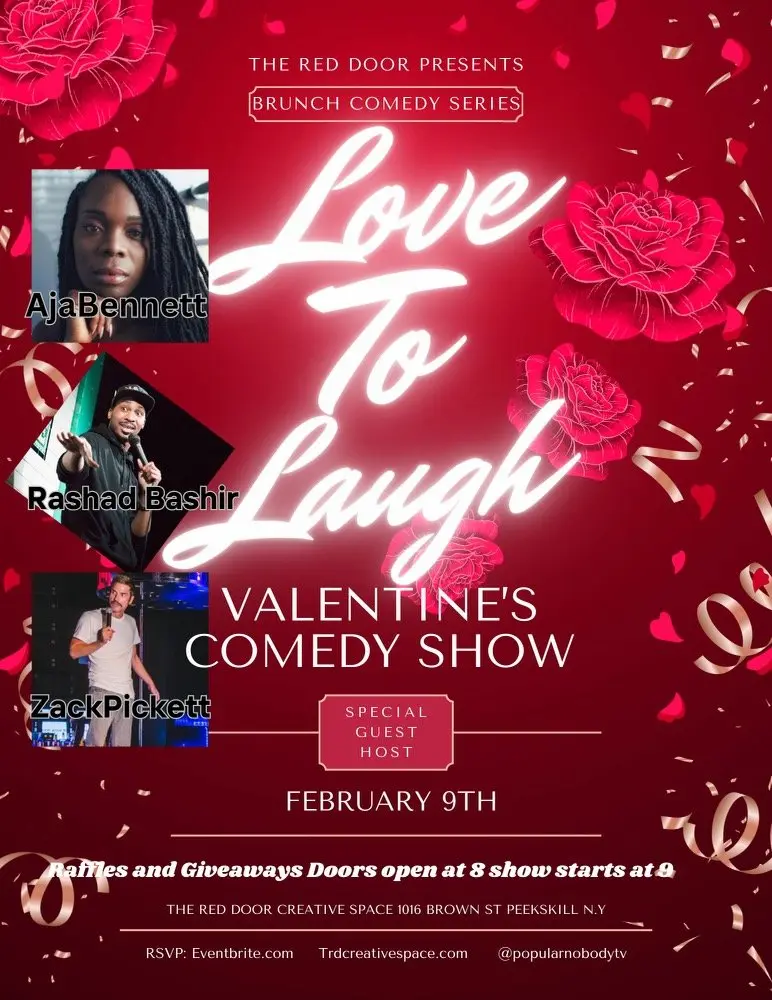 Flier for Valentine's Comedy Show at The Red Door Creative