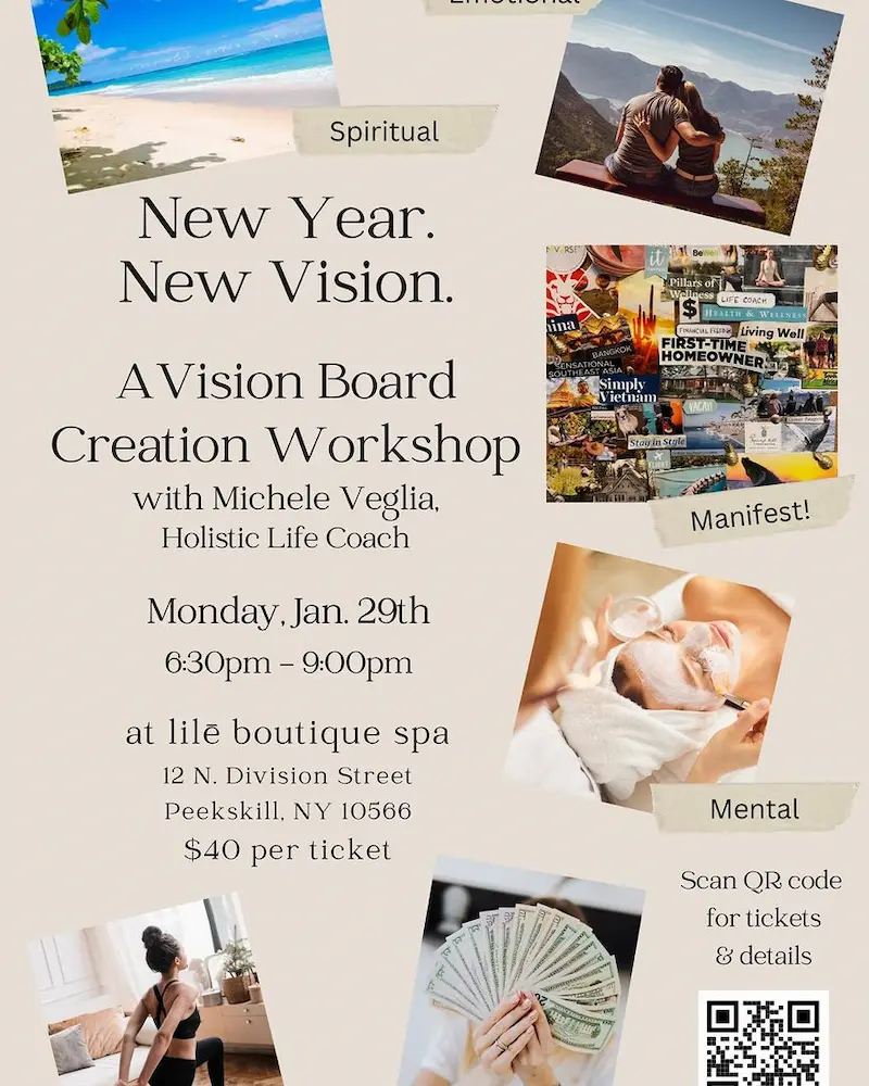 Flier for New Year New You Vision Board Workshop