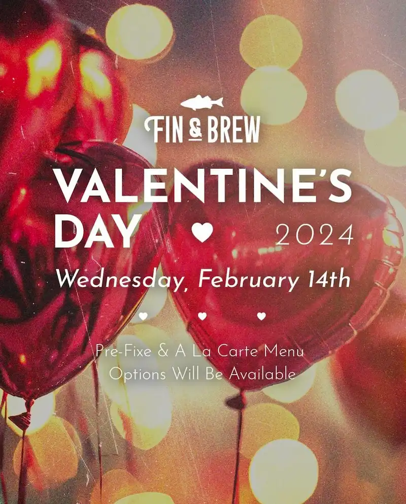 Flier for Fin & Brew Valentine's Day