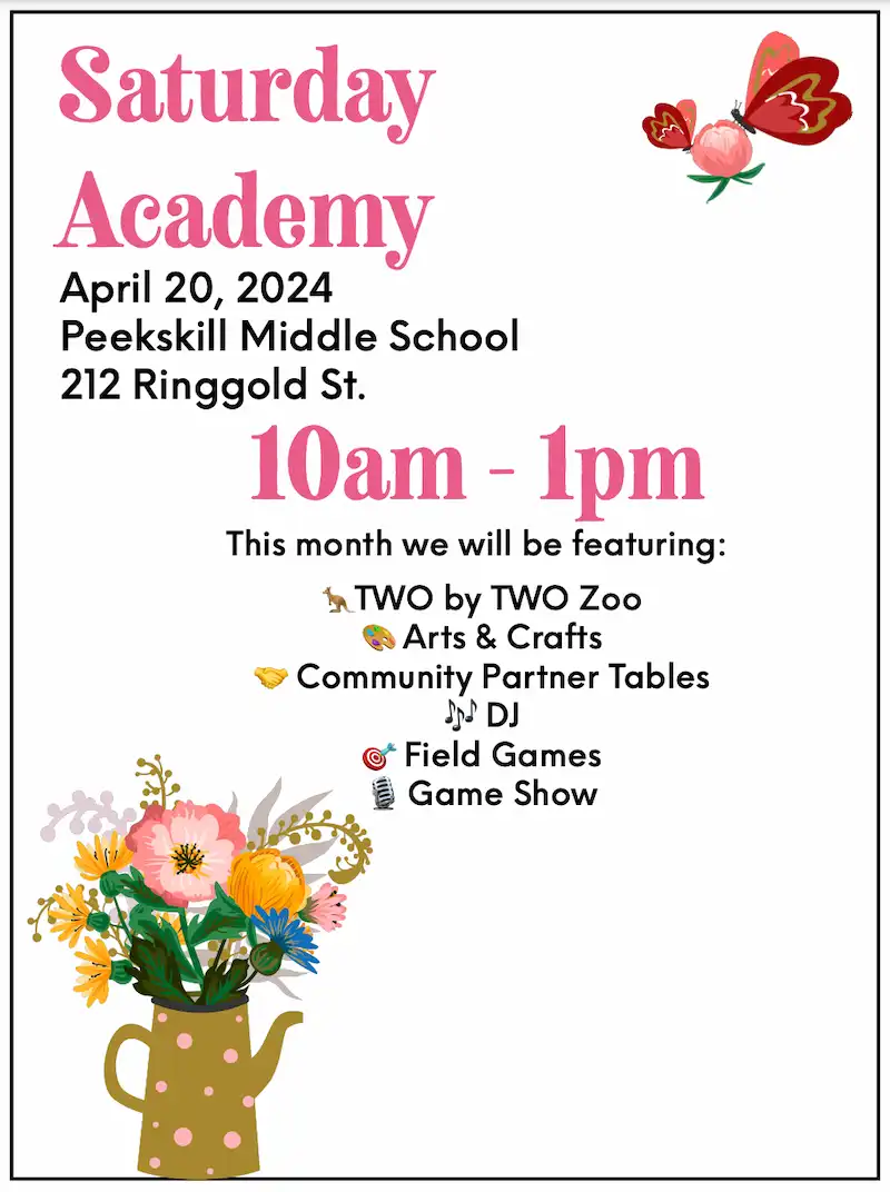 Flier for Saturday Academy at Peekskill Middle School