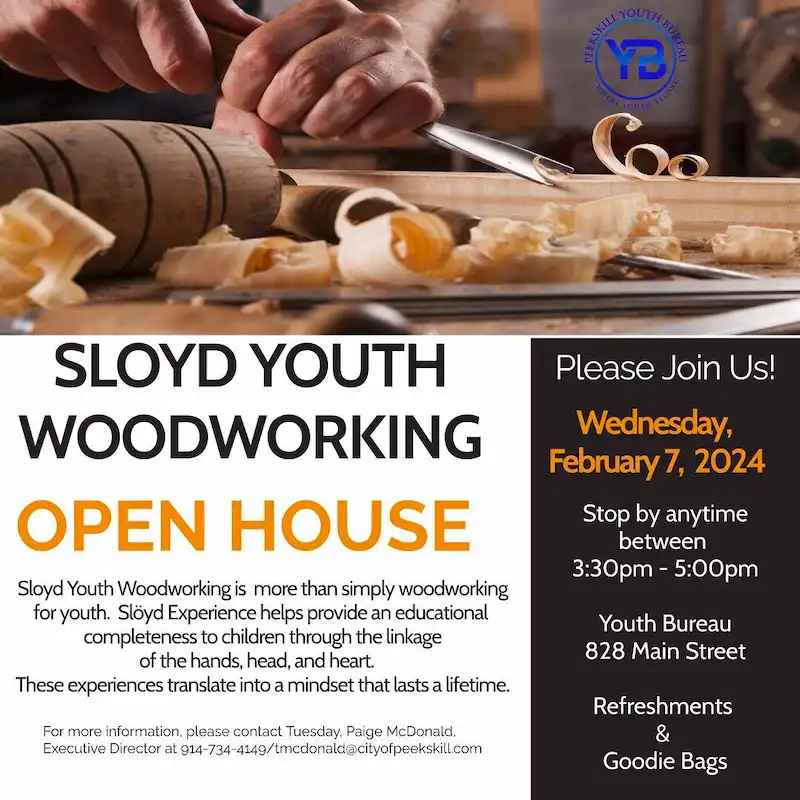 Flier for Youth Woodworking Open House at Youth Bureau