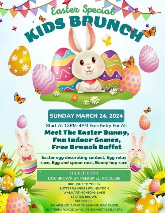 Flier for Easter Kids Brunch at The Red Door Creative Space
