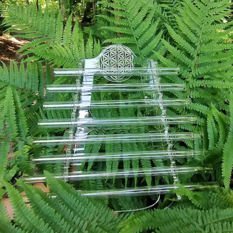 Sound bath instrument in green ferns