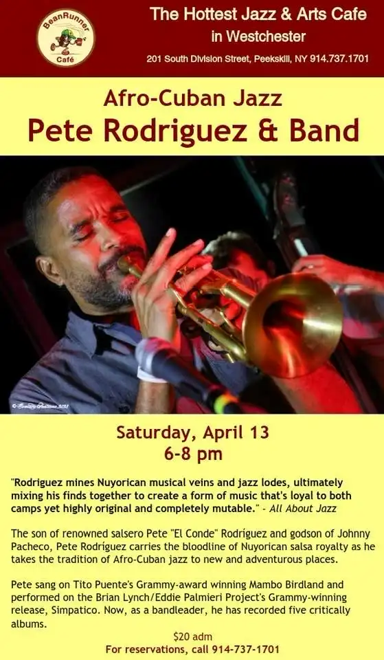 Flier for Afro Cuban Jazz at BeanRunner