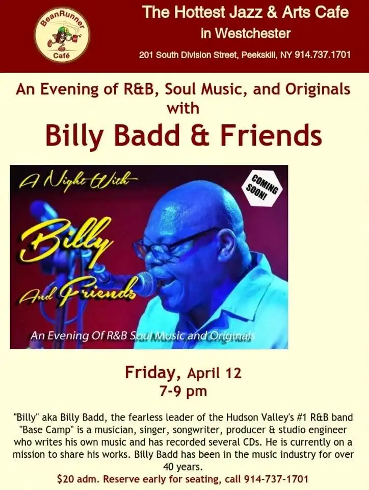 Flier for Billy Badd & Friends at BeanRunner Cafe
