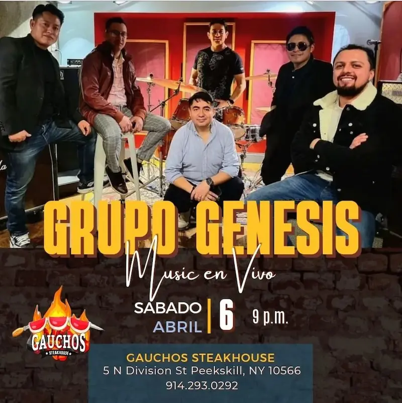 Flier for Grupo Genesis at Gauchos Steakhouse