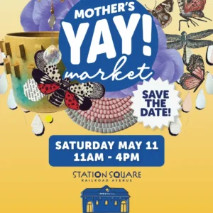 Flier for the 2024 Peekskill Mother's YAY! Market, May 11 at Peekskill's Station Square