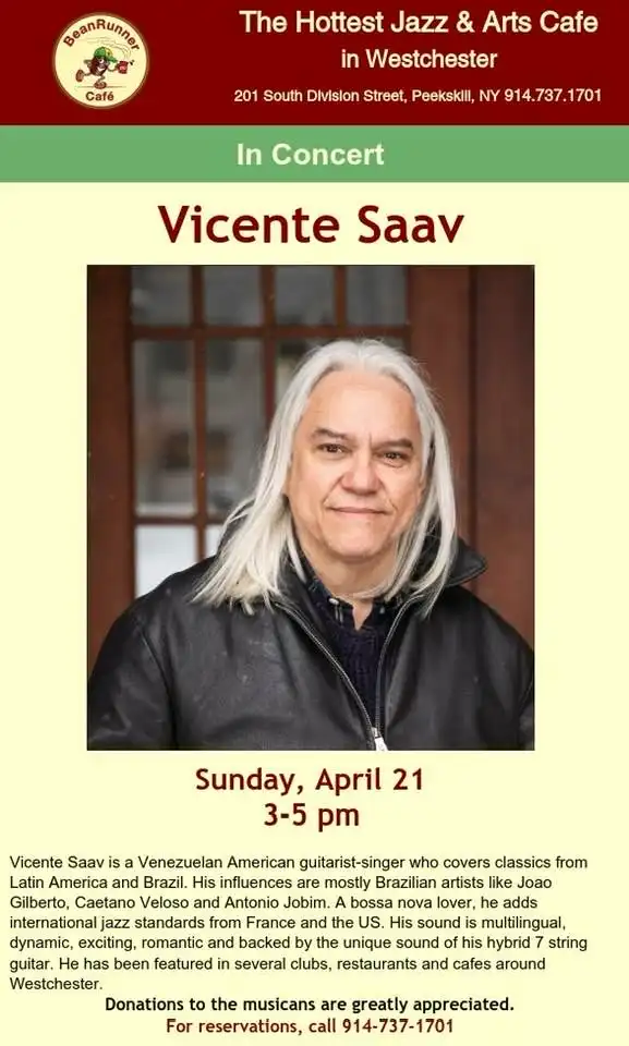 Flier for Vincente Saav in concert at The BeanRunner Cafe