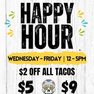 Flier for Taco Dive Bar Happy Hour