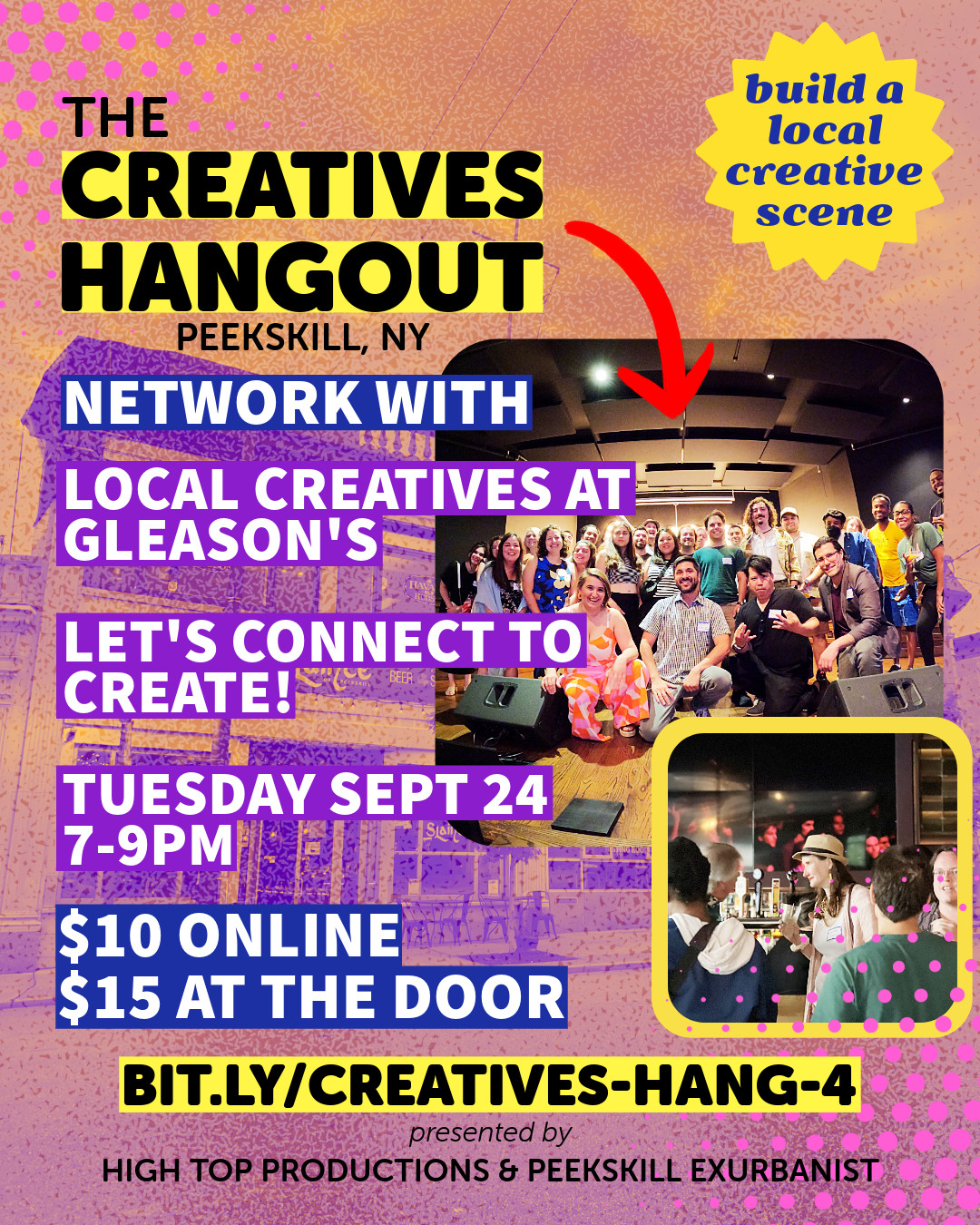 Flier for The Creatives Hangout at Gleason's in Peekskill, NY September 24