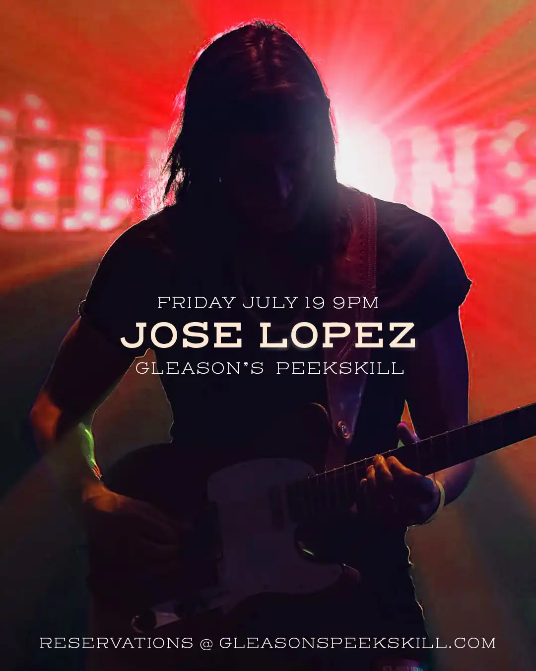 Flier for Jose Lopez at Gleason's on July 19