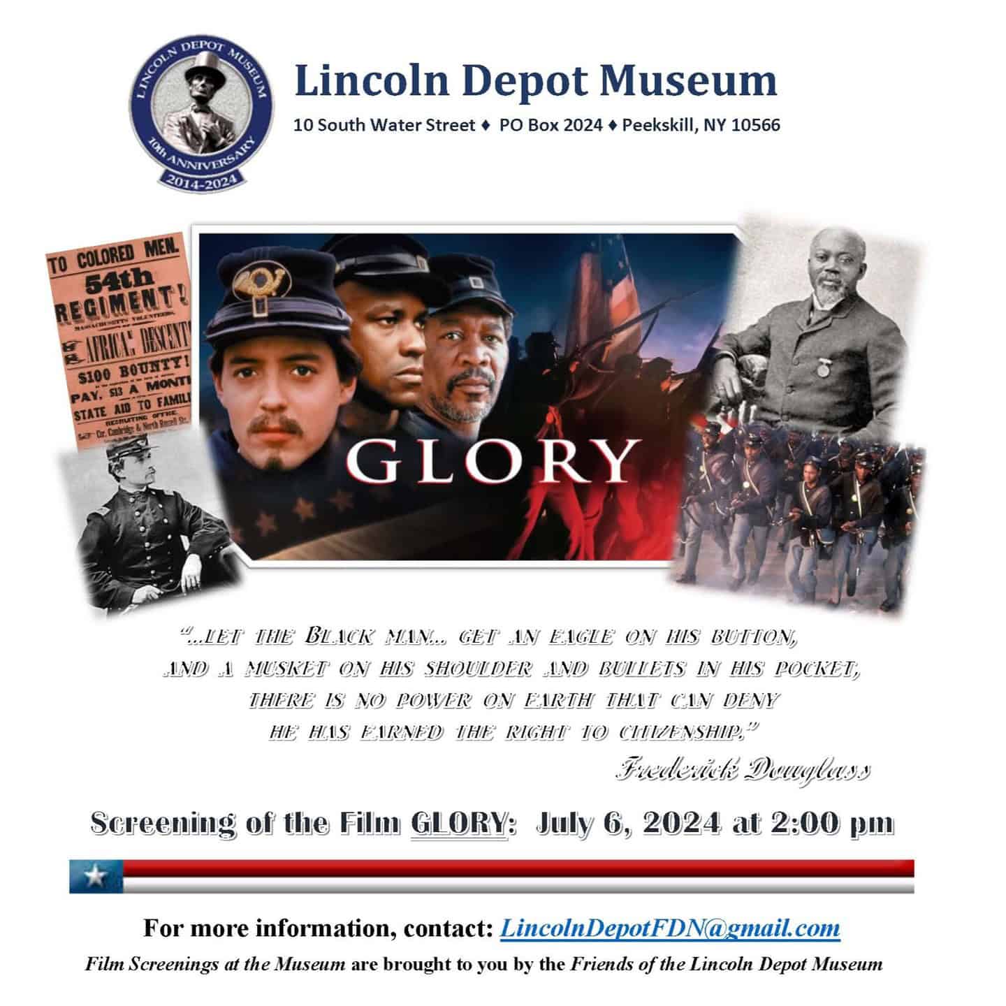 Flier for Lincoln Depot "Glory" Screening