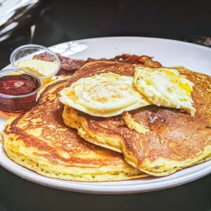 A stack of Birdsall House Brunch pancakes available every Sunday in Peekskill, NY