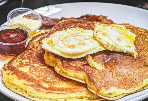 A stack of Birdsall House Brunch pancakes available every Sunday in Peekskill, NY